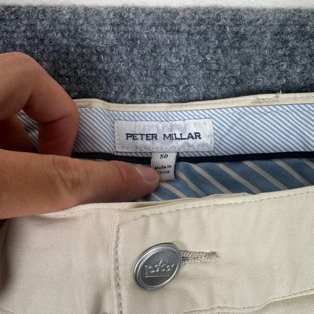 Peter Millar Pants Mens 50 Beige Sateen 5-Pocket Straight Leg Casual Trousers